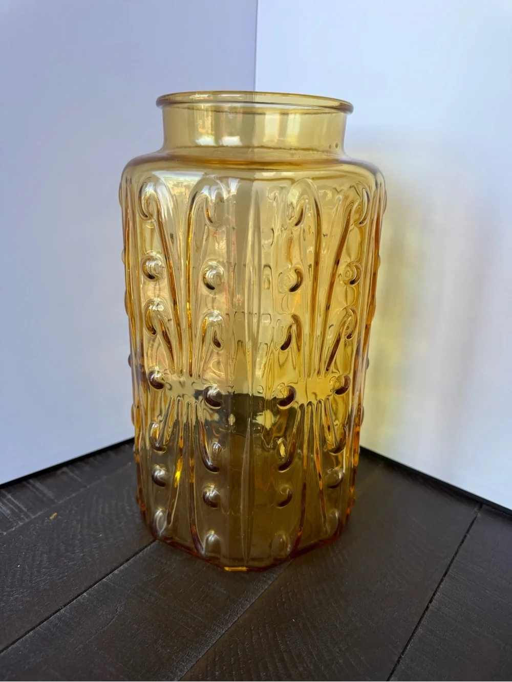 Vintage Amber Glass Jar, Amber Decorative Canister with Lid, cookie jar